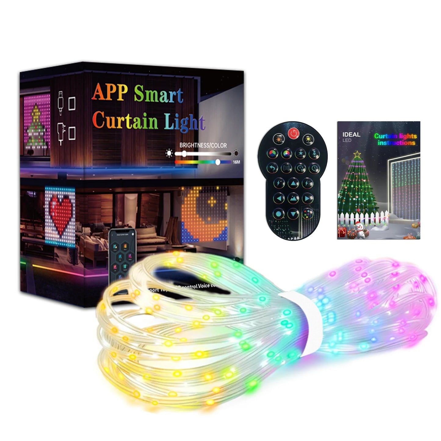 Intelligent RGB Curtain Light String Support Connect APP Support DIY Programming Subtitle Lights, LED Curtain Decorative Ligh