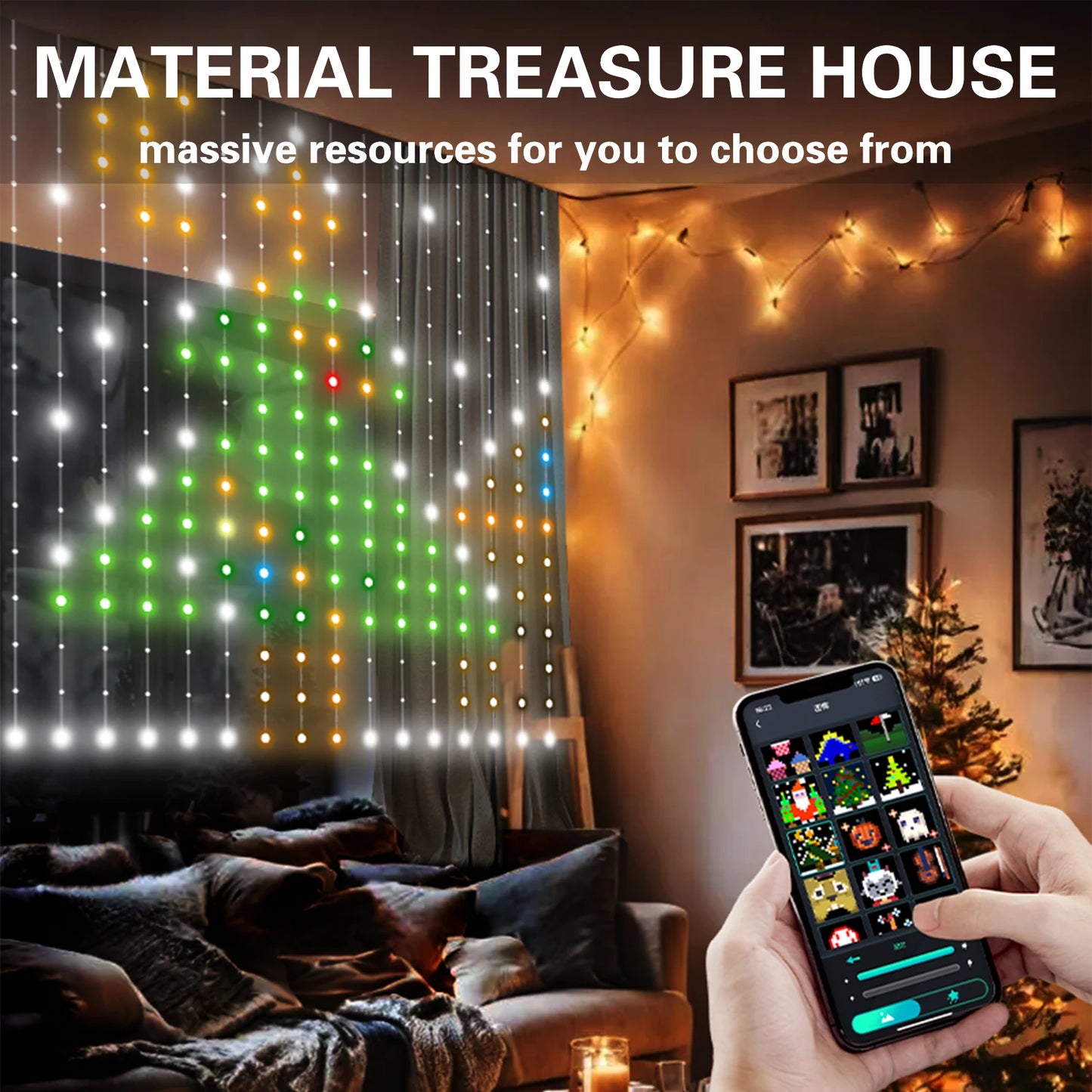Intelligent RGB Curtain Light String Support Connect APP Support DIY Programming Subtitle Lights, LED Curtain Decorative Ligh